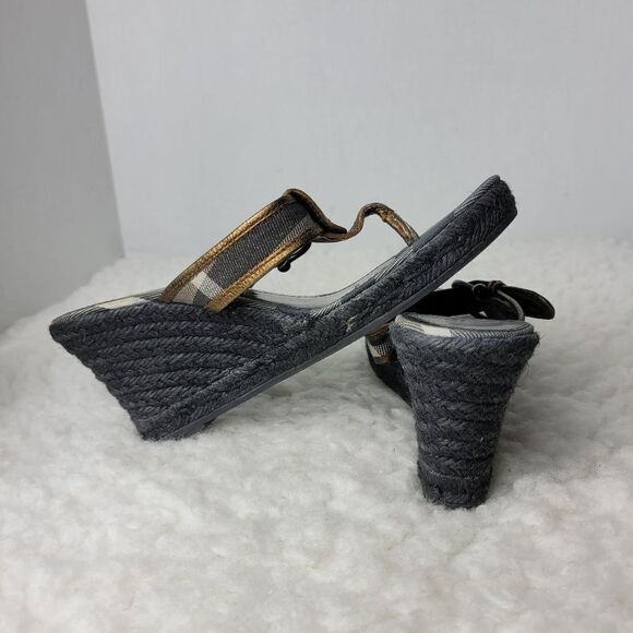 Burberry Womens Size 7.5 Metallic Bronze Leather Wedge Espadrille Thong - Picture 6 of 12